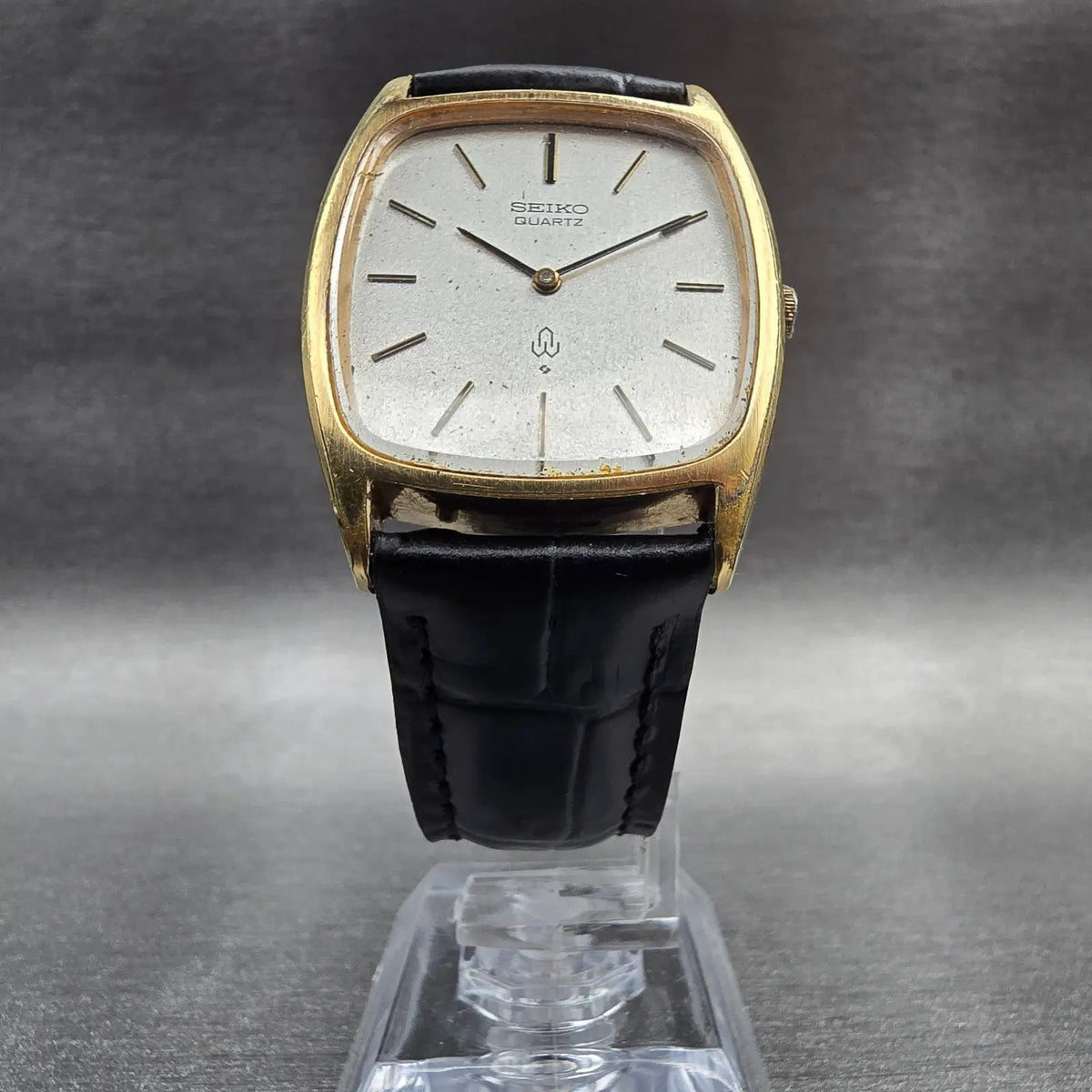 Seiko Watch Men 29mm Silver Dial Gold Tone Rectangle 4130-5130 New Battery5