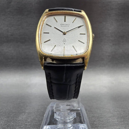 Seiko Watch Men 29mm Silver Dial Gold Tone Rectangle 4130-5130 New Battery5