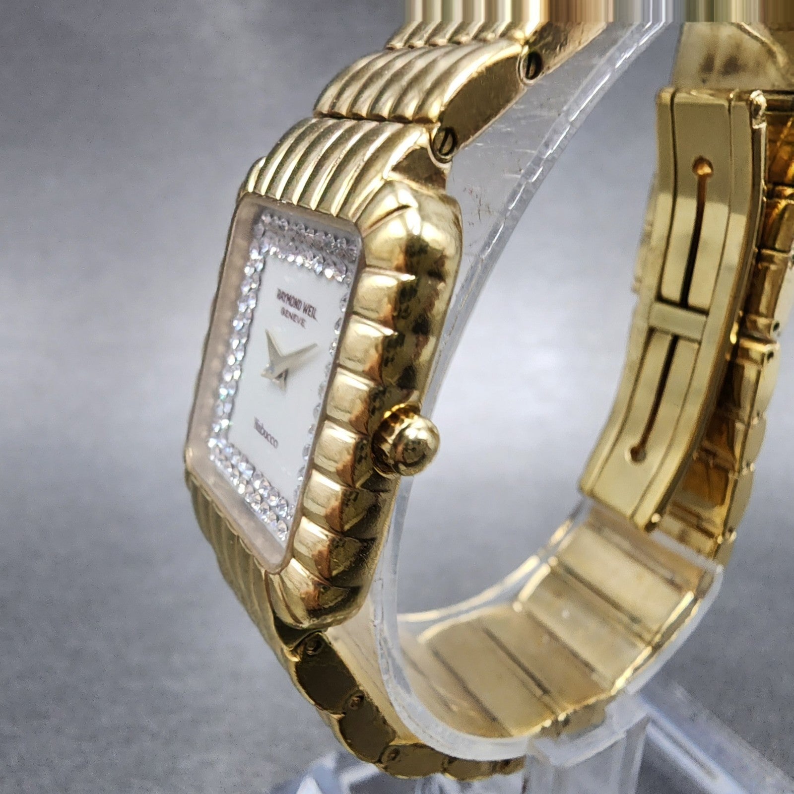 Raymond Weil Nabucco Tank Watch Women 21mm White Dial Gold Tone 37532 New Batt2