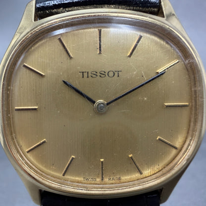 Tissot Watch Men 34mm Gold Dial Gold Plated Oval Manual Wind Runs Vintage1