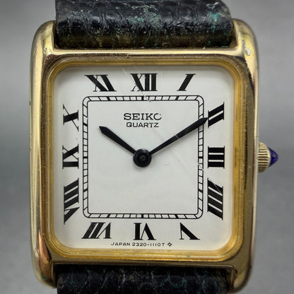 Seiko Tank Watch Women 22mm White Dial Gold Tone Rectangle 2320-5649 New Batt AB1