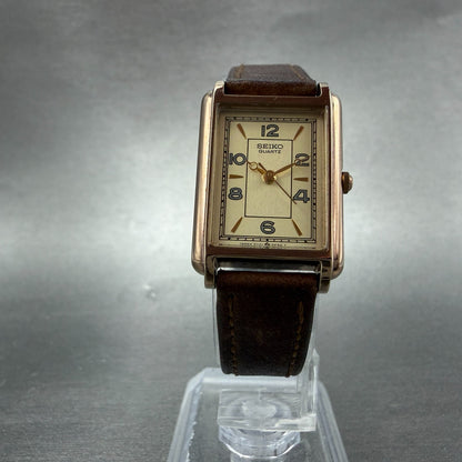 Seiko Tank Watch Women 20mm Champagne Dial Gold Tone 2Y01-5B09 New Battery VTG5