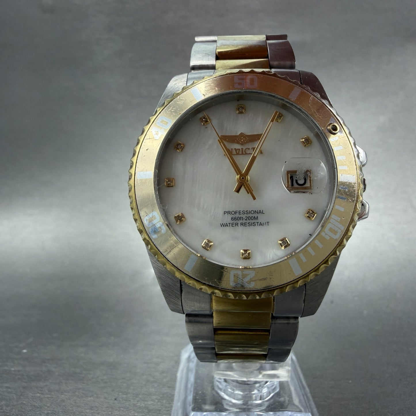 Invicta Pro Diver Watch Unisex 39mm MOP Dial Two Tone Date 31702 Round PARTS6