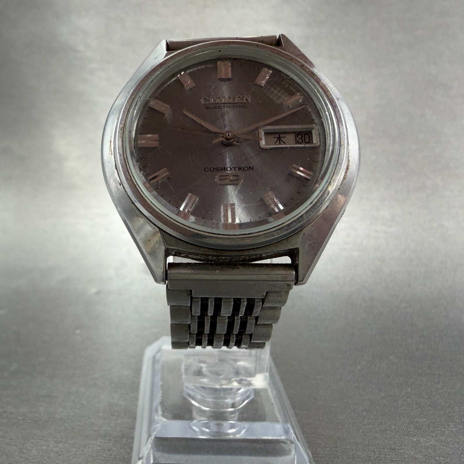 Citizen Cosmotron Watch Men 38mm Silver Dial Steel Daydate READ! 4-790138 NewBat5