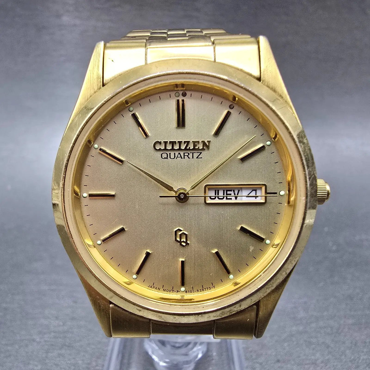 Citizen CQ Watch Men 35mm Champagne Dial Gold Tone Daydate 6101-R06501 New BattG0
