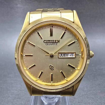 Citizen CQ Watch Men 35mm Champagne Dial Gold Tone Daydate 6101-R06501 New BattG0