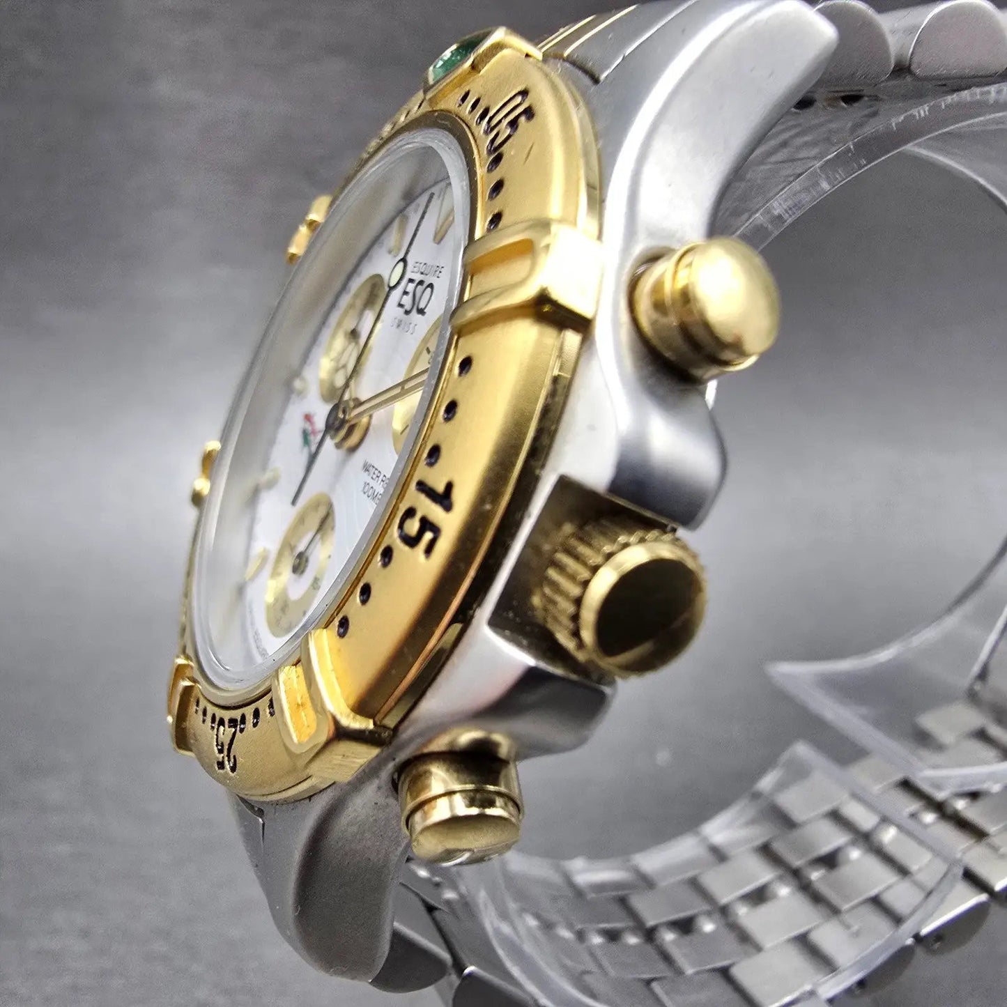 ESQ Chronograph Watch Men 37mm White Dial Two Tone Date Round 300389 New Battery2