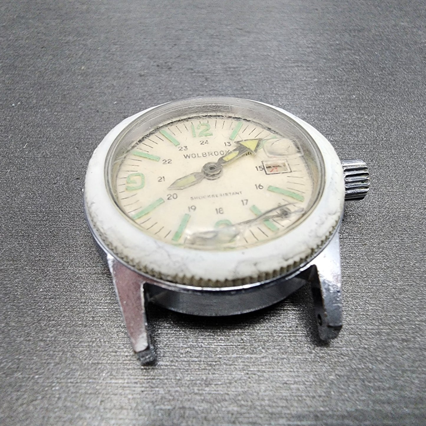 Wolbrook Dive Watch Women 32mm White Dial Silver Tone Date Manual Wind PARTS3