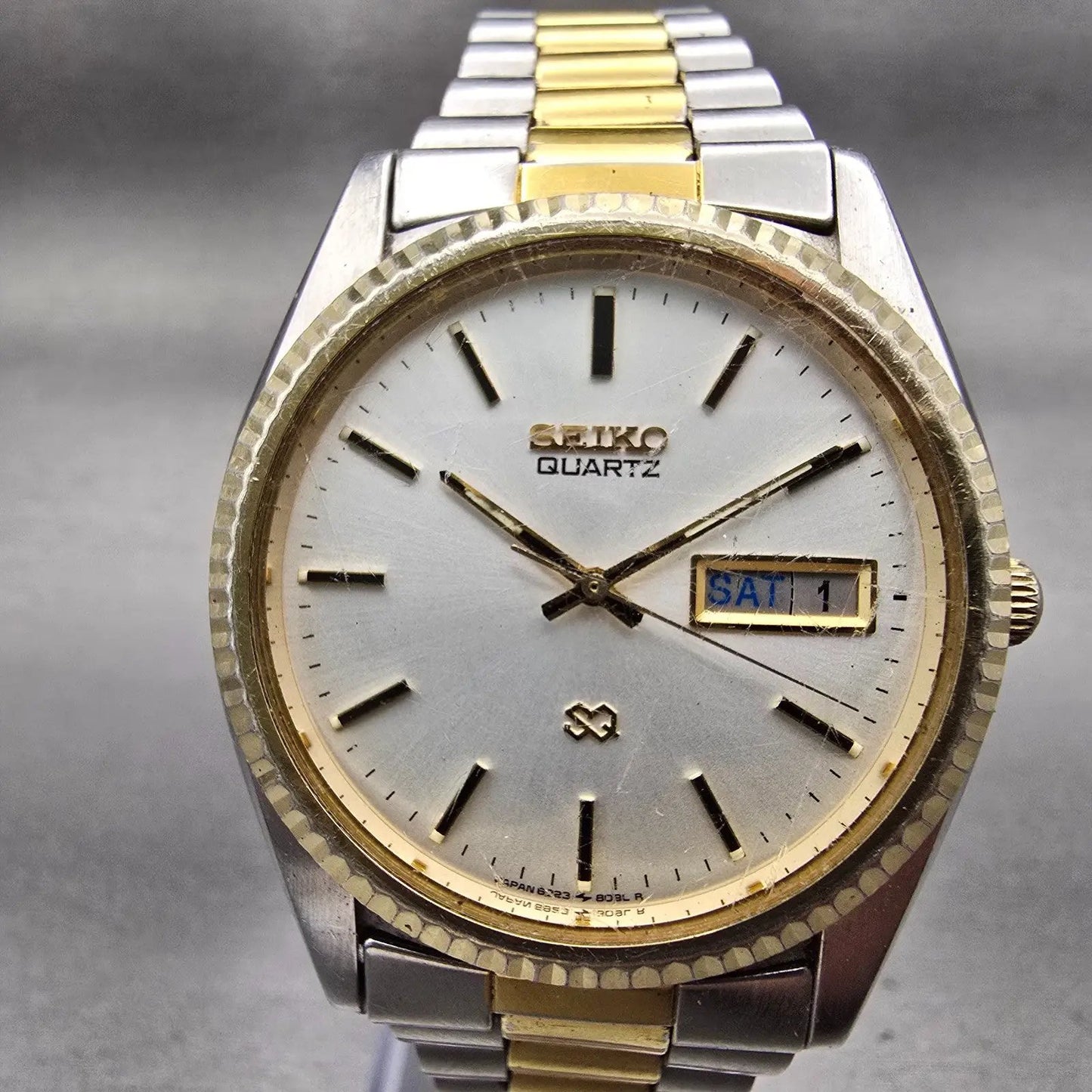 Seiko President Watch Men 36mm Silver Dial Two Tone Daydate 6923-8089 New Batt1