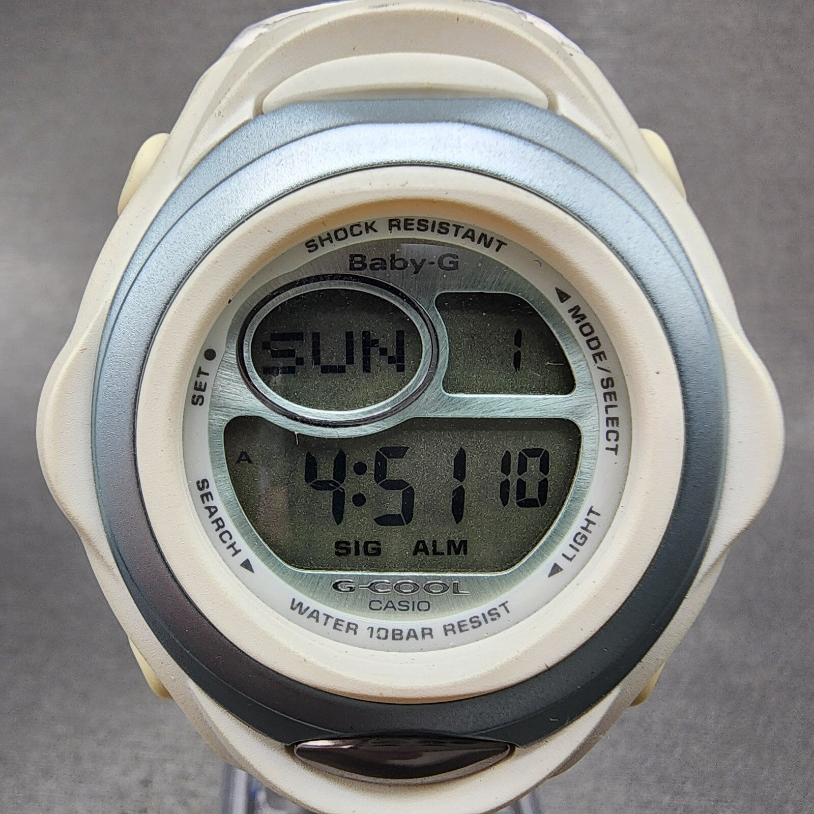 Casio BabyG BGC100 Watch Women 38mm Digital White Tone Round New Battery2