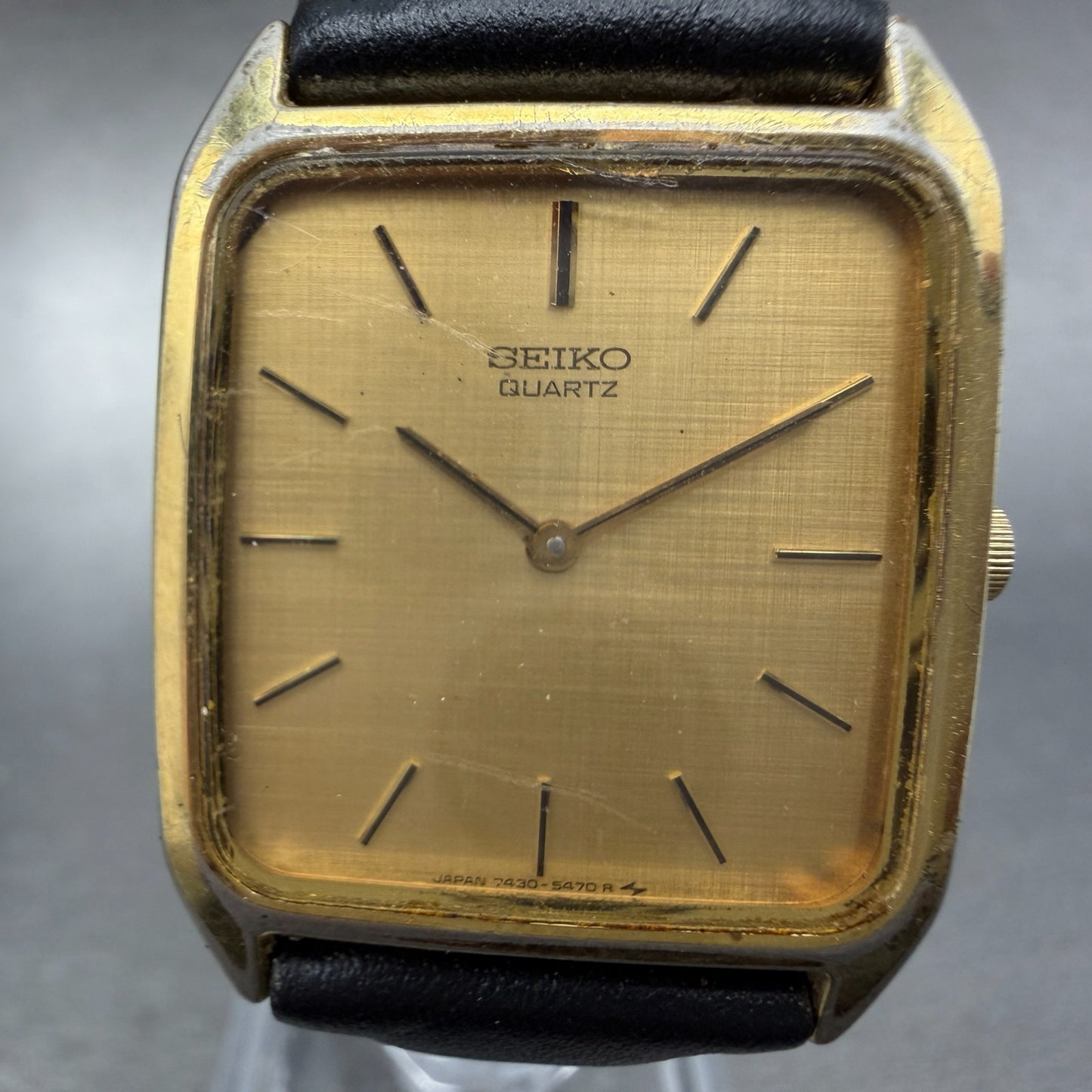 Seiko Tank Watch Men 27mm Champagne Dial Gold Tone Octagon 7430-5309 New Batt1