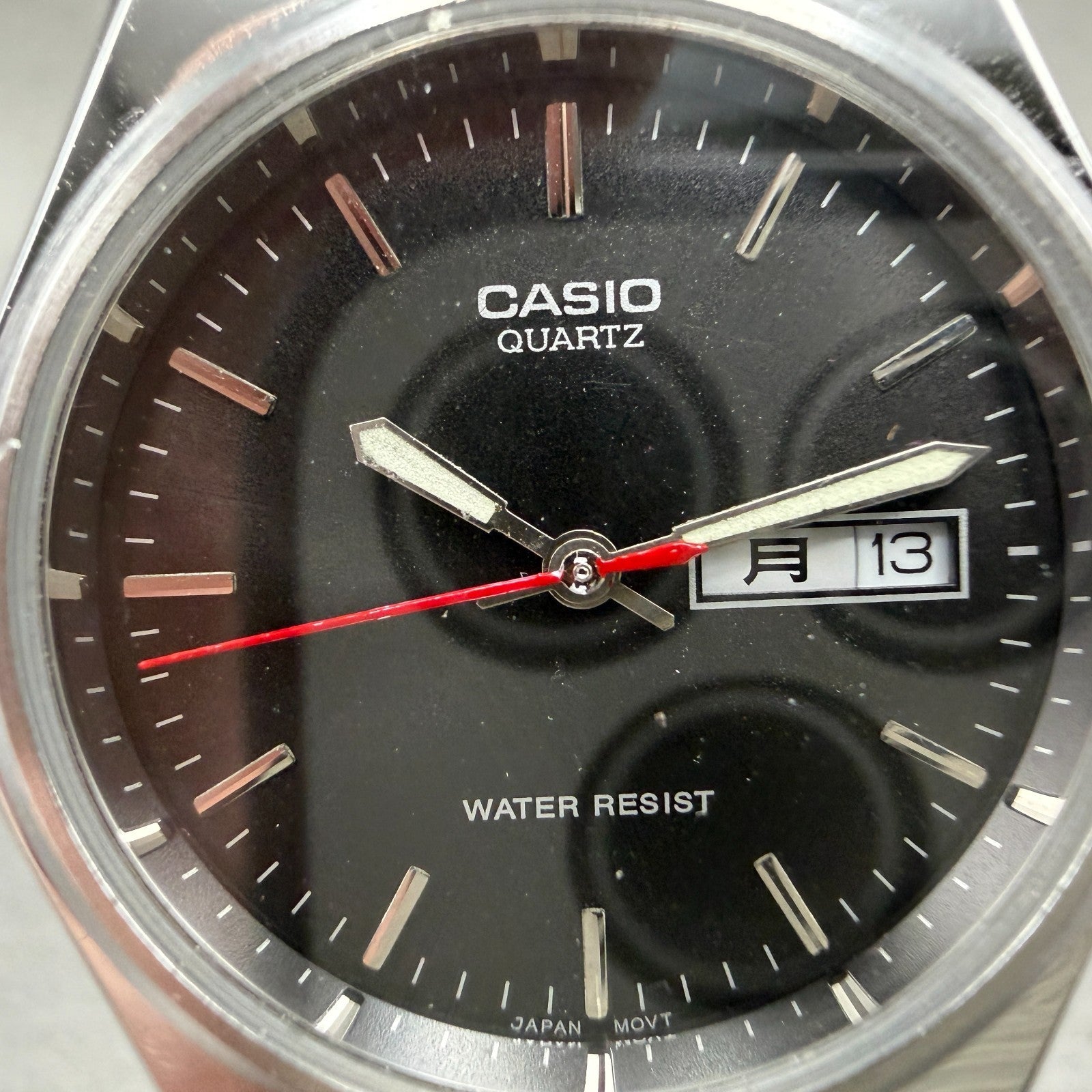 Casio Watch Men 35mm Black Dial Silver Tone Daydate MTP-1240DJ New Battery 5TR1