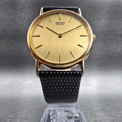 Seiko Watch Men 31mm Gold Dial Gold Tone Round 5Y30-7009 New Battery Vintage JP5
