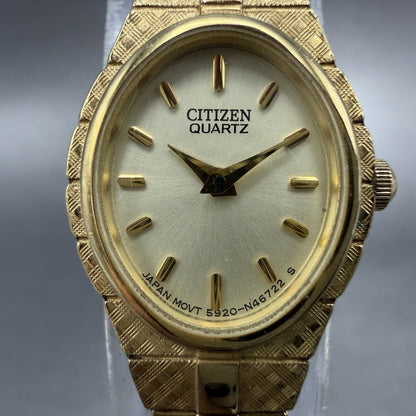 Citizen Watch Women 17mm Champagne Dial Gold Tone Oval 5920-S96494 New Batt1