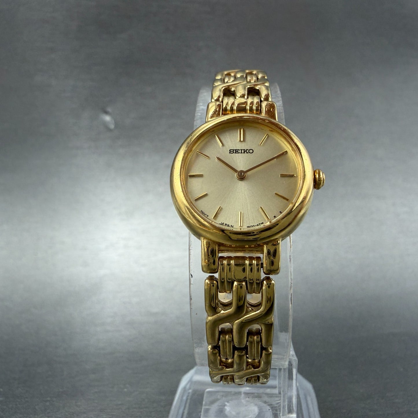 Seiko Watch Women 21mm Champagne Dial Gold Tone Round 1N00-1E09 New Battery LWF5