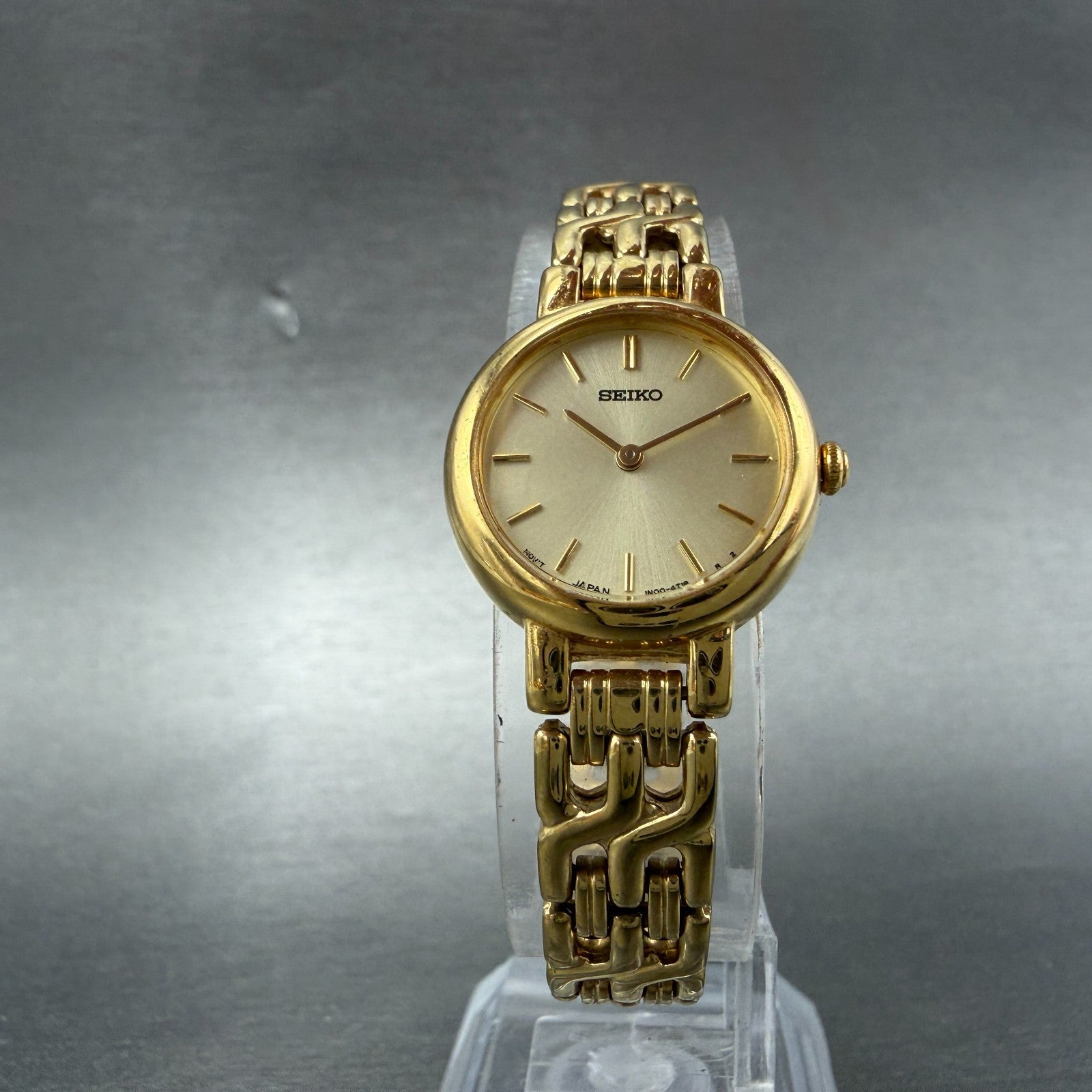 Seiko Watch Women 21mm Champagne Dial Gold Tone Round 1N00-1E09 New Battery LWF5