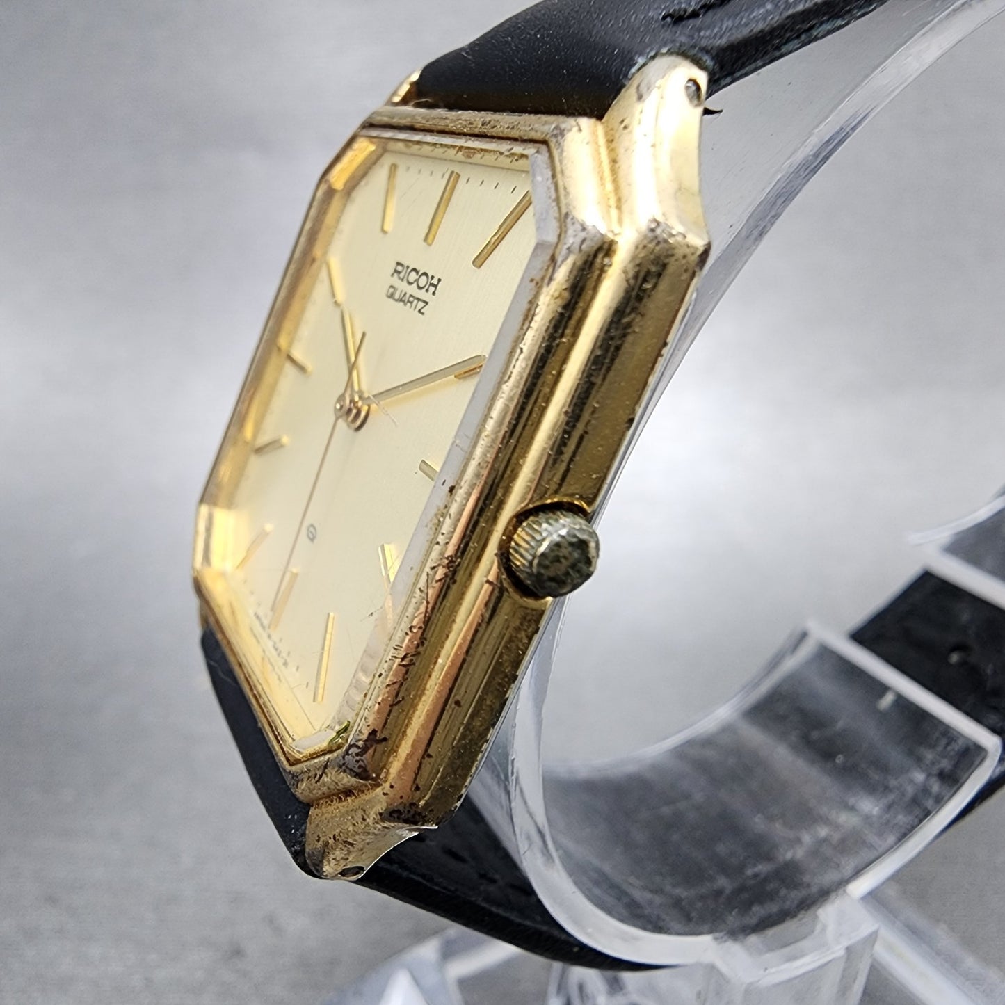 Rioch Tank Watch Men 28mm Champagne Dial Gold Tone Rectagle New Battery2