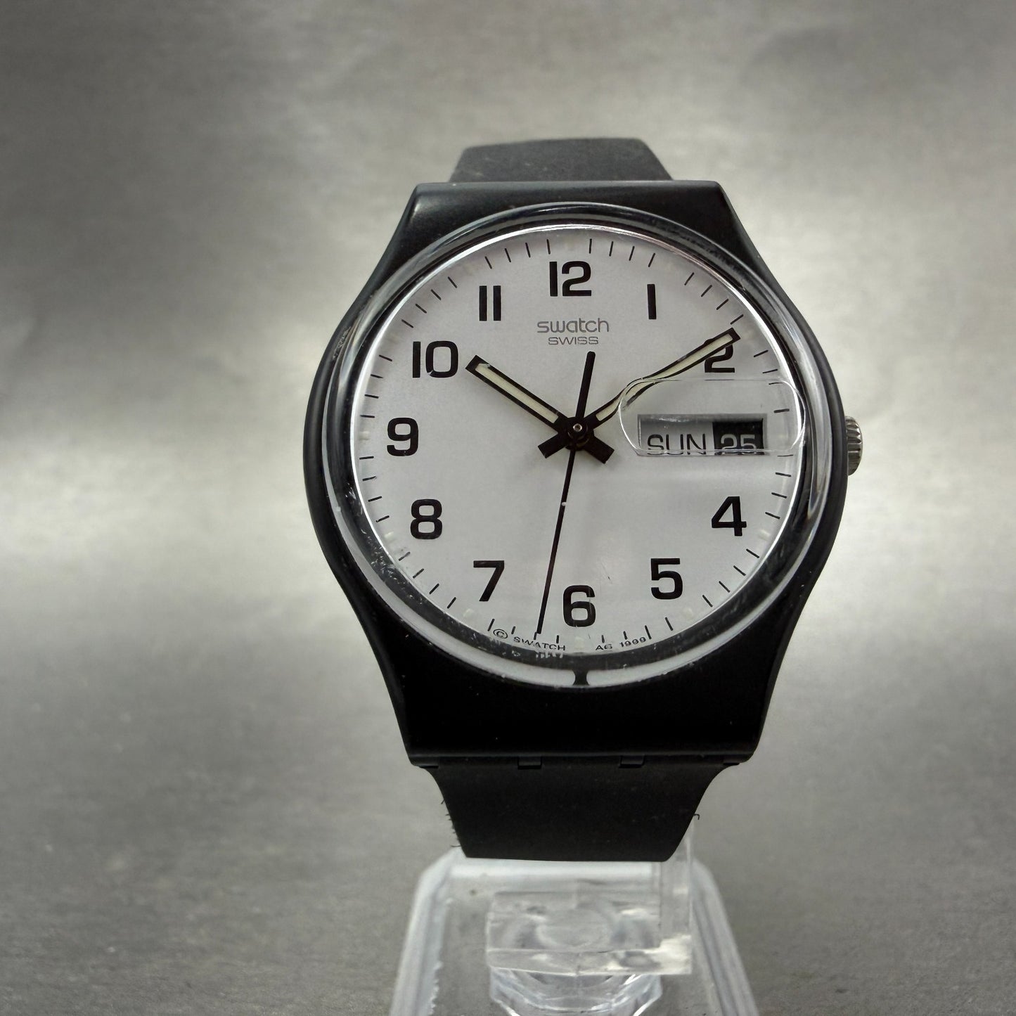 Swatch Once Again Watch Men 34mm White Dial Black Daydate GB743 Round New Batt5