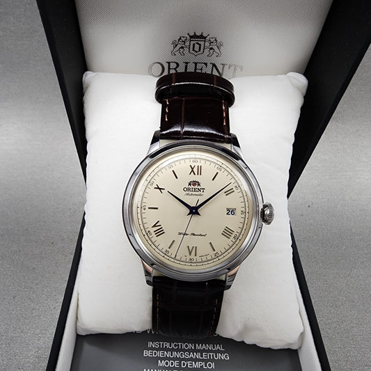 Orient Bambino V2 Watch Men 41mm Cream Dial Silver Tone Date Automatic Runs0