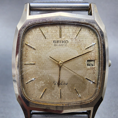 Seiko Dolce Watch Men 29mm Champagne Dial Gold Date Rectangle 9522-5010 PARTS