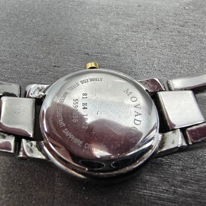 Movado Amorosa Watch Women 24mm Black Dial Two Tone Round 81 E4 1842 New Battery9