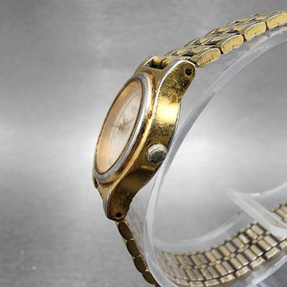Seiko Watch Women 18mm White Dial Gold Tone Oval V4015109 New Battery VTG2