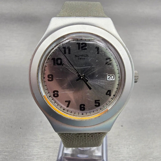 Swatch IRONY Silver Effect Watch Men Silver Dial Silver Date YGS4032 New Battery0