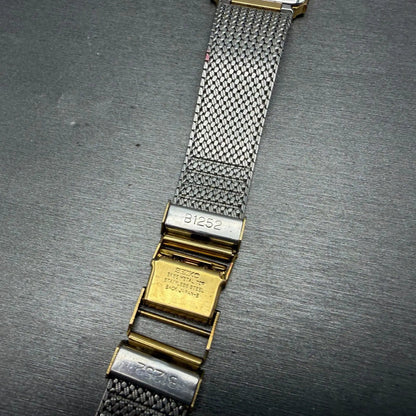Seiko Tank Watch Men 25mm Black Dial Gold Tone Rectangle READ!! 7430-5499 NewBat14