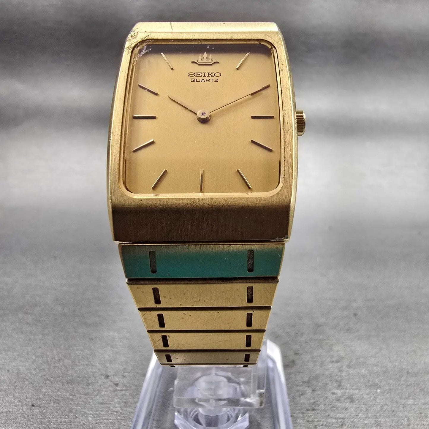 Seiko Watch Men 24mm Gold Dial Gold Tone Rectangle 5P30-5190 New Battery Vintage5