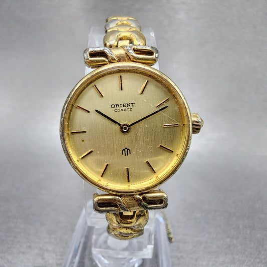 Orient Watch Women 22mm Gold Dial Gold Plated Round New Battery Vintage0