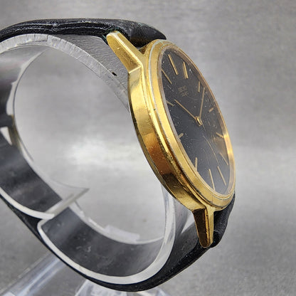 Seiko Watch Men 32mm Black Dial Gold Tone Round 26200209 New Battery VTG3