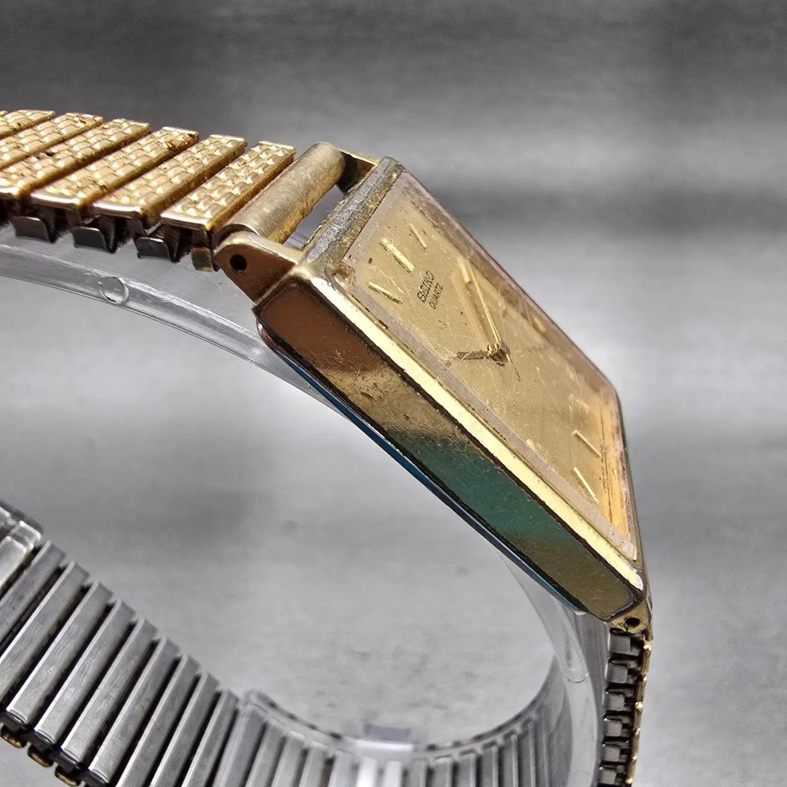 Seiko Watch Men 24mm Gold Dial Gold Tone Rectangle 2C21-5180 New Battery Vintage3