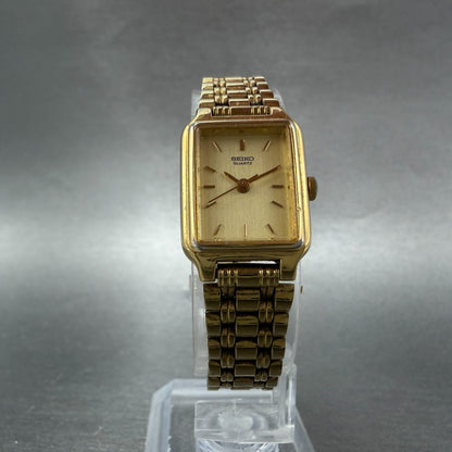 Seiko Tank Watch Women 18mm Champagne Dial Gold Tone Rectangle V401-5129 NewBat65