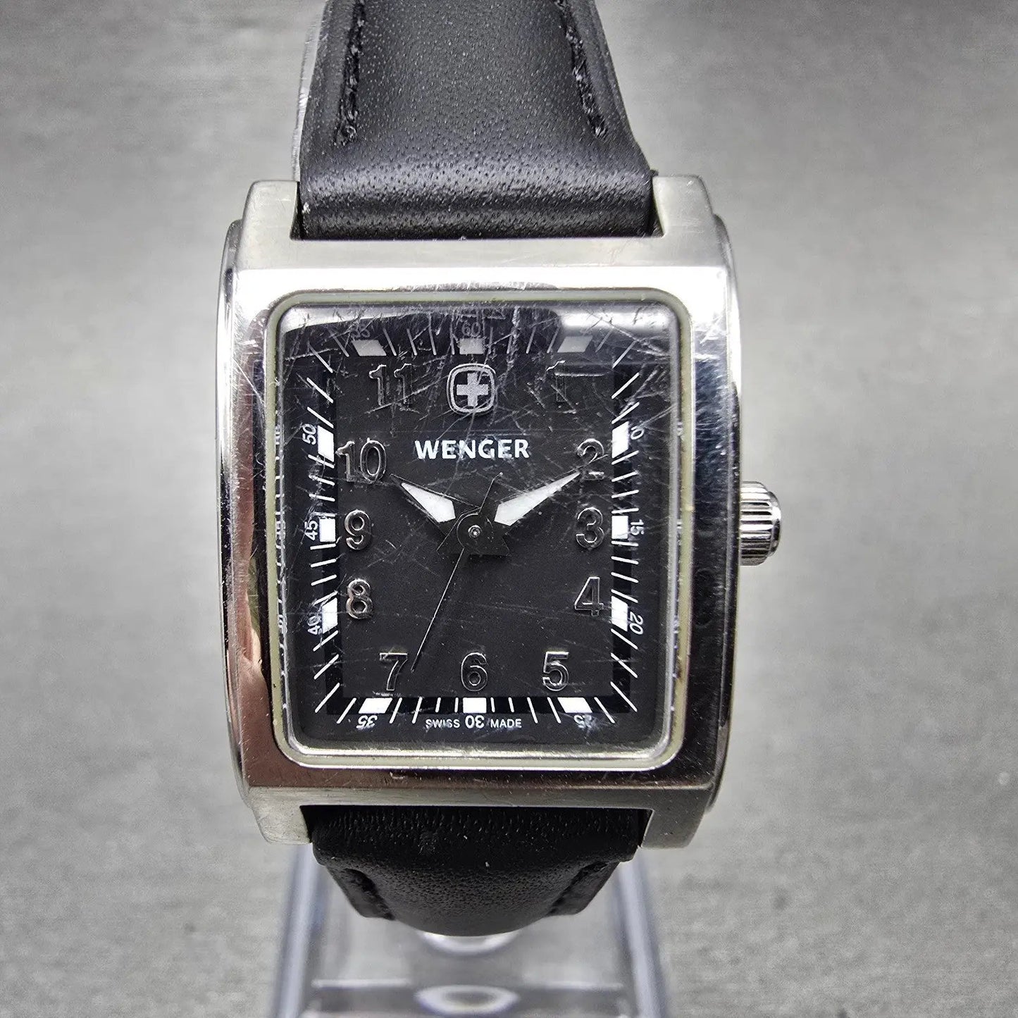 Wenger Swiss Military Tank Watch Women 20mm Black Dial Silver Tone 7511X New Bat0