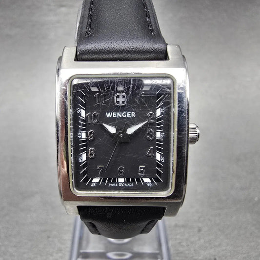 Wenger Swiss Military Tank Watch Women 20mm Black Dial Silver Tone 7511X New Bat0