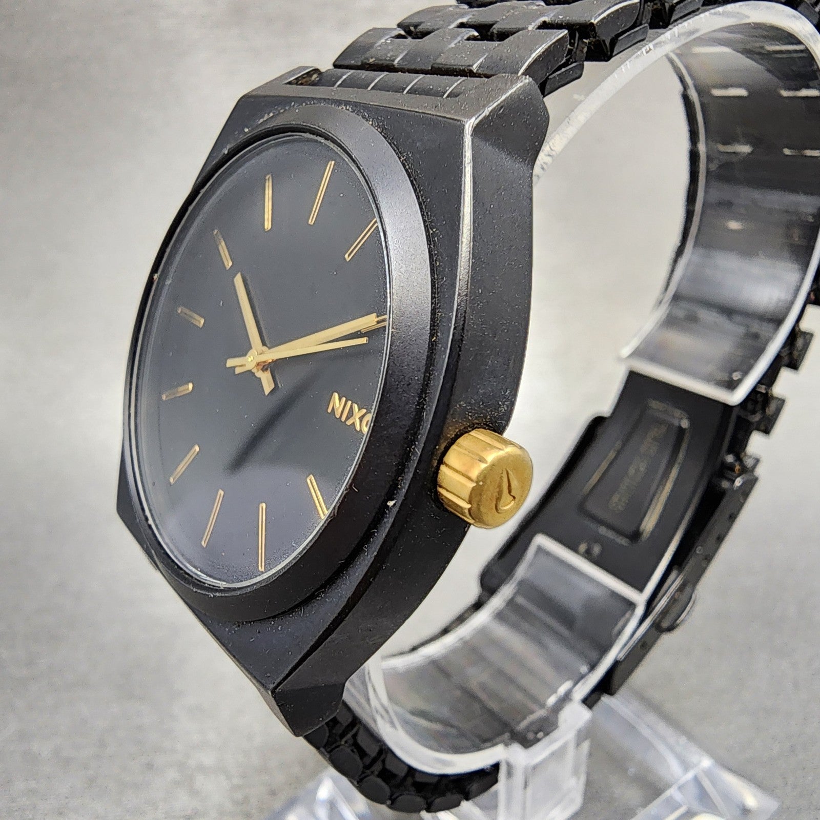Nixon Time Teller Watch Men 38mm Black Dial Black Tone Round New Battery2