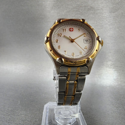 Wenger SAK Design Watch Women 28mm White Dial Two Tone Date Round New Battery5