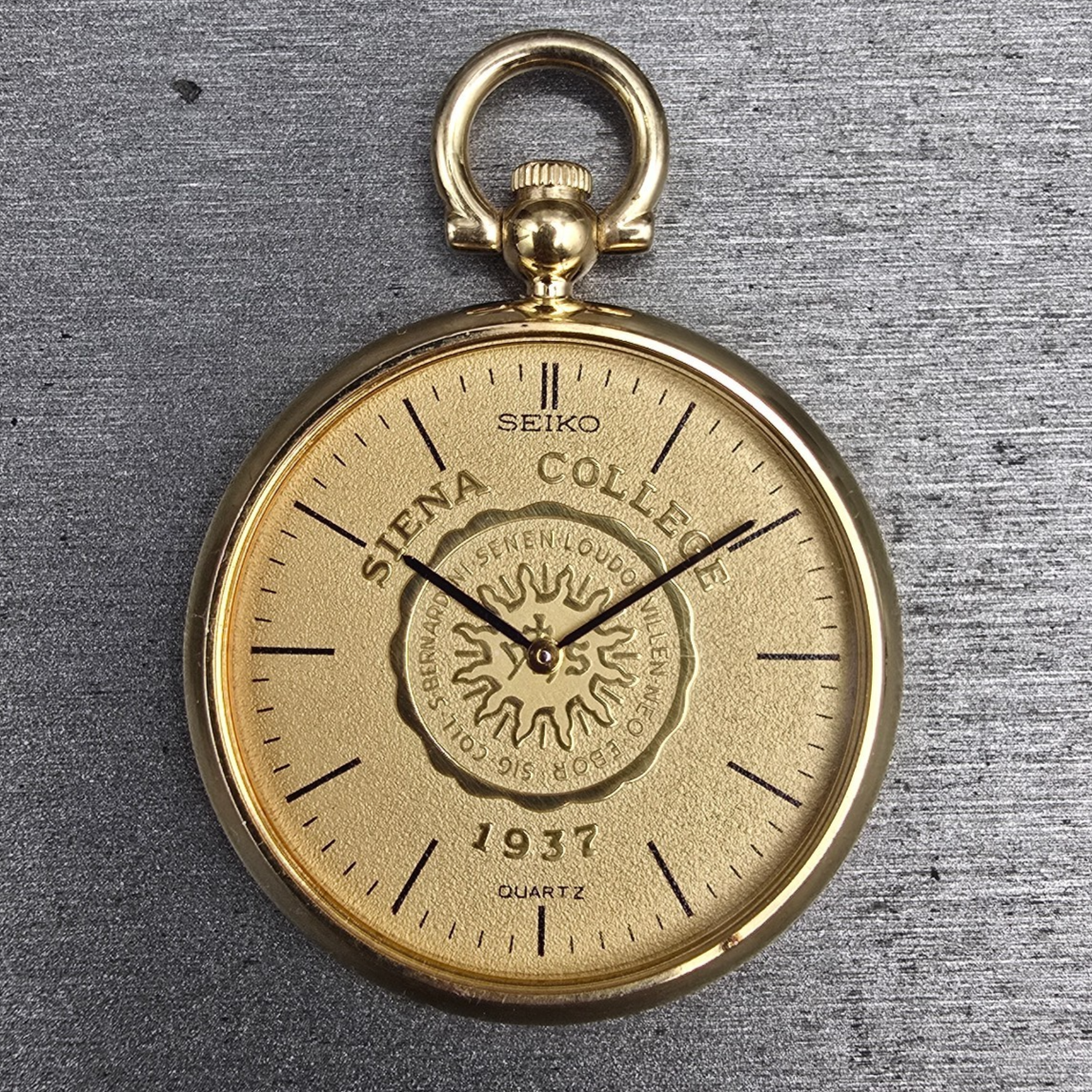 Seiko Pocket Watch Men 31mm Siena College Gold Dial Gold Tone 7430-0029 New Batt0