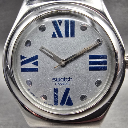 Swatch Sobriquet Watch Men 33mm Silver Dial Silver Tone Round YLS114G New Batt1