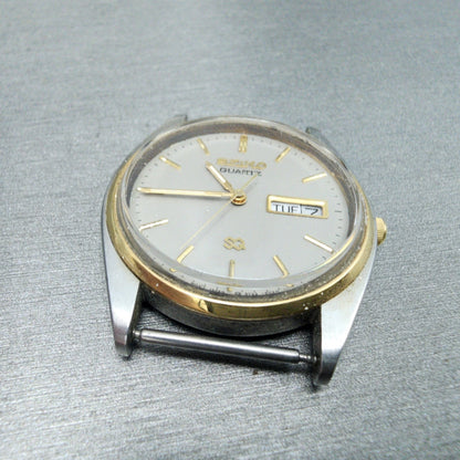 Seiko SQ Watch Men 33mm Gray Dial Two Tone Round Daydate 5y236020 PARTS7