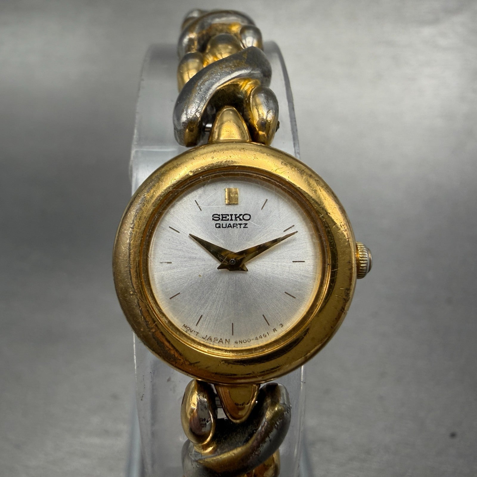 Seiko Watch Women 19mm Silver Dial Two Tone Round 4N00-1181 New Battery Vintage0