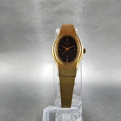 Citizen CQ Watch Women 17mm Black Dial Gold Tone Oval 5930S25350 New Battery5