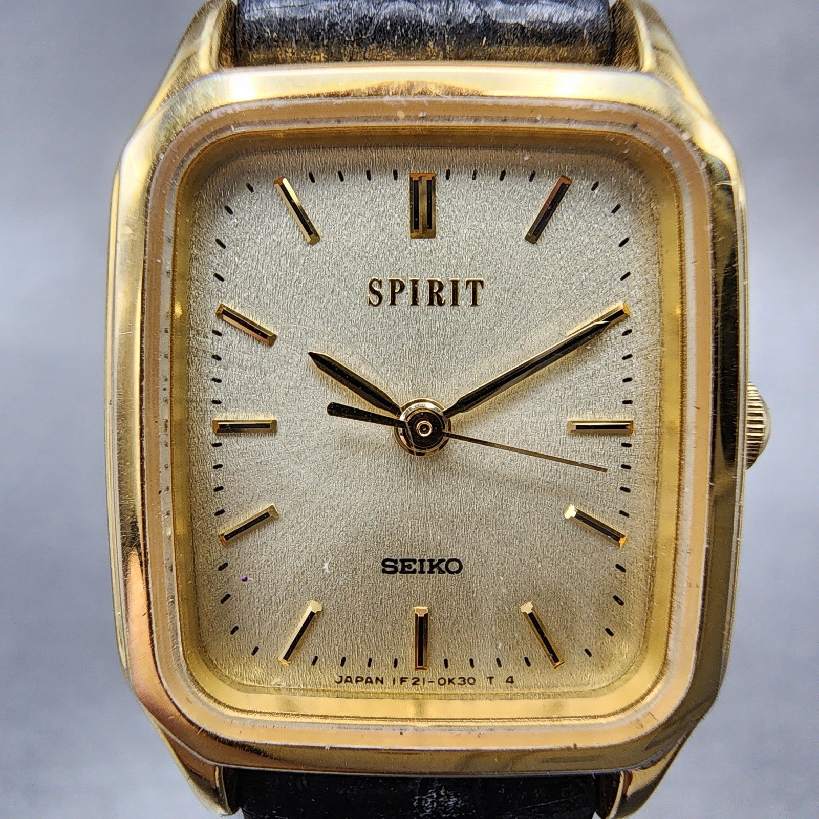 Seiko Spirit Tank Watch Women 20mm Gold Dial Gold Tone 1F215b20 New Battery7