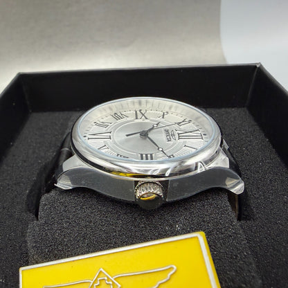 Invicta Vintage Watch Men 45mm Silver Dial Silver Round Leather Band 351385
