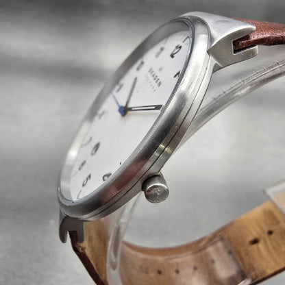 Skagen Ancher Watch Men 40mm White Dial Silver Tone Date SKW6082 New Battery2