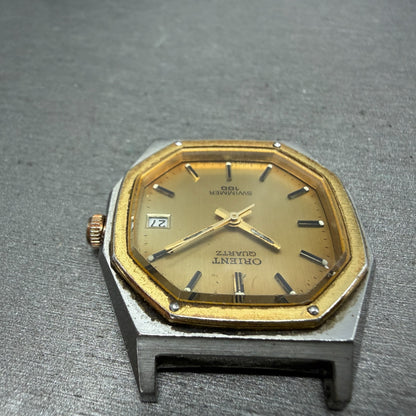 Orient Swimmer Watch Men 32mm Gold Dial Two Tone Date Octagon New Battery VTG4