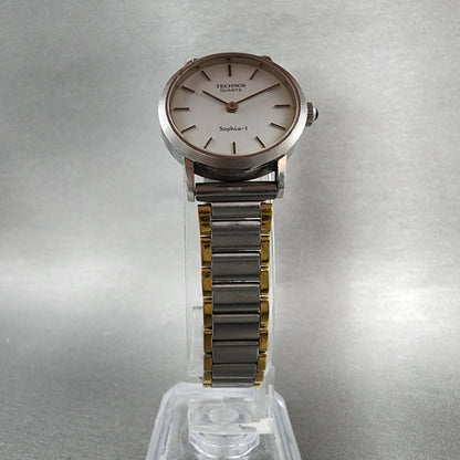 Technos Sophial Watch Women 25mm White Dial Silver Tone Round New Battery VTG5
