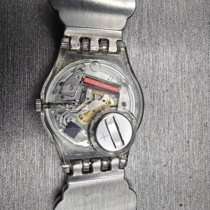 Swatch Revue Star Watch Women 25mm Gray Dial Clear Case Round LM130G New Battery10