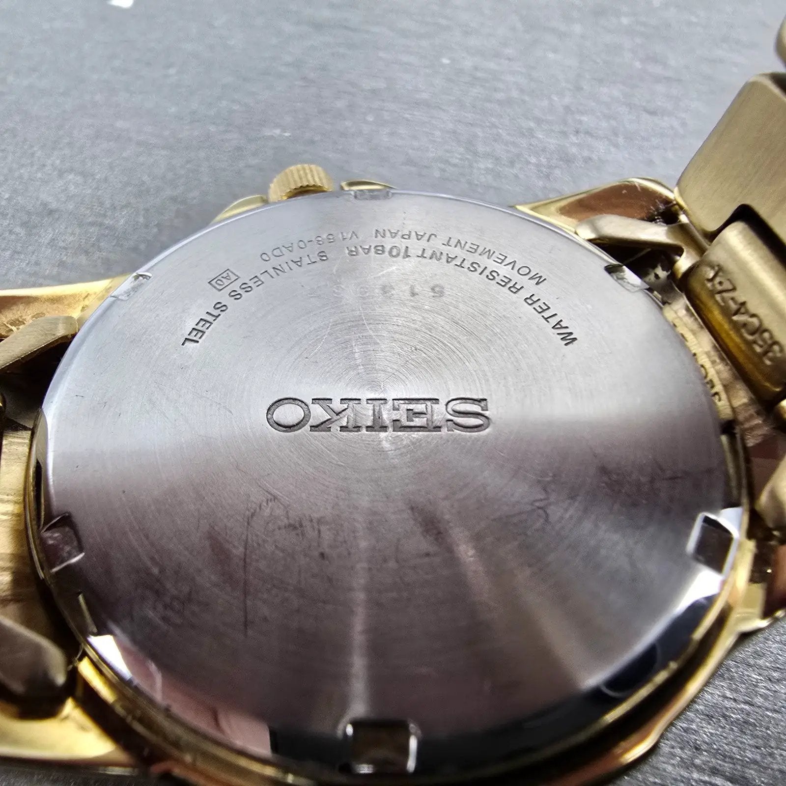 Seiko Solar Watch Men 39mm Black Dial Gold Tone Daydate Round V158-0AD0 Runs HBJ9