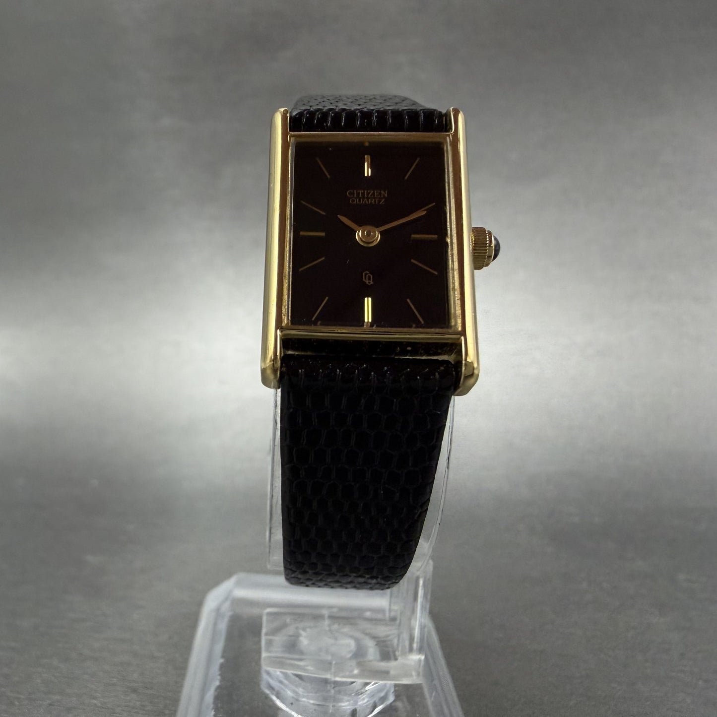 Citizen CQ Tank Watch Women 16mm Black Dial Gold Tone 3220-945174 New Battery KL5